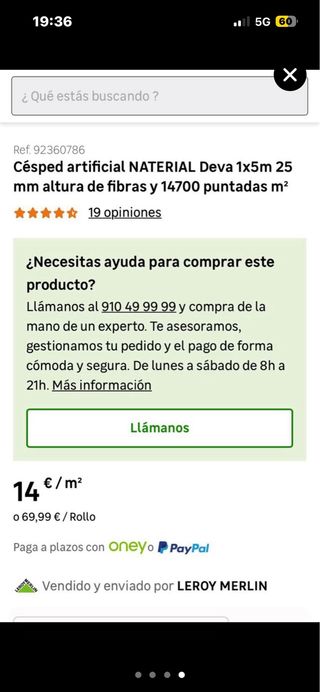 Césped artificial 1.50cm