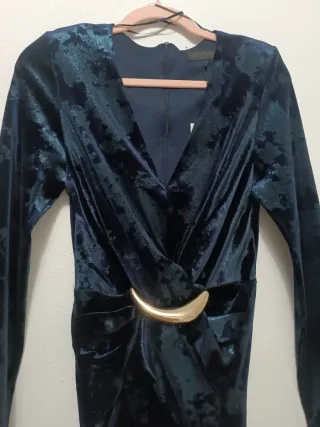 Vestido largo terciopelo aplique dorado Zara S