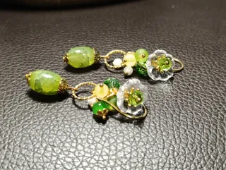 Orecchini Murano Giada Verde olive,bianca,Acciaio