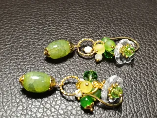 Orecchini Murano Giada Verde olive,bianca,Acciaio