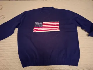 Maglione Uomo Cotone Bandiera USA Blu