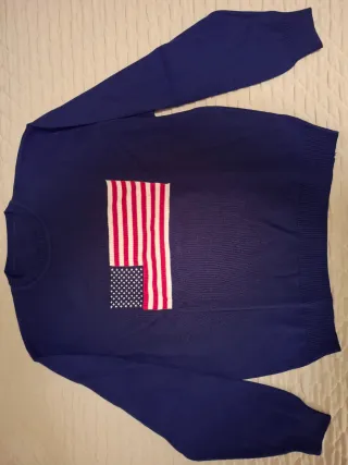 Maglione Uomo Cotone Bandiera USA Blu