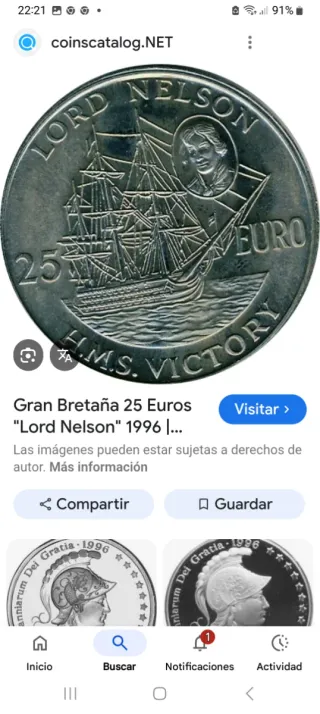 Moneda 25 Euro Reino Unido Lord Nelson 1996