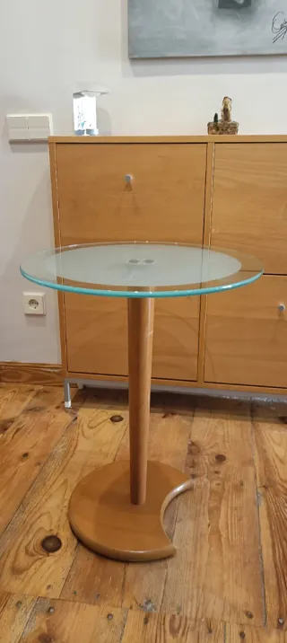 Juego 2 mesas auxiliares cristal y madera