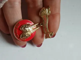 Spilla oro e rossa con nastro