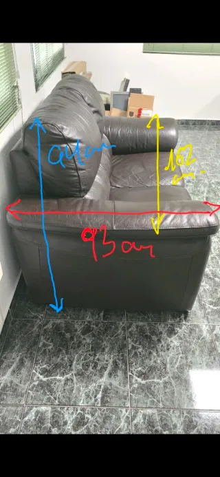 Conjunto de sofás de cuero marrón oscuro/chocolate