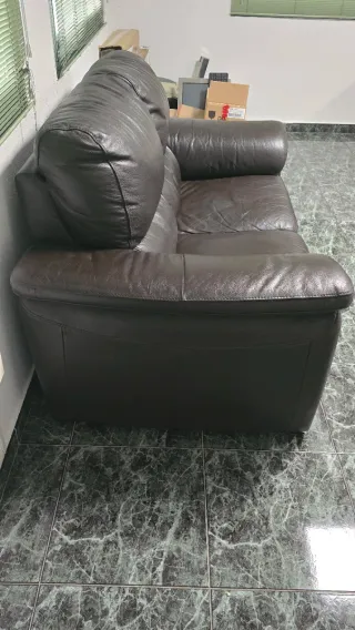 Conjunto de sofás de cuero marrón oscuro/chocolate