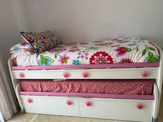 Cama nido infantil blanca y rosa