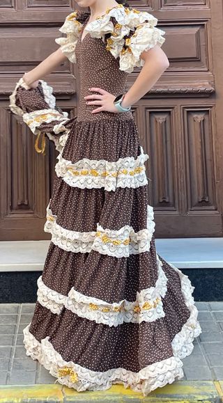 Traje de Flamenca encaje de bolillosMarrónTalla 34