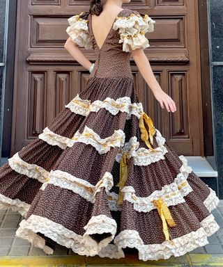 Traje de Flamenca encaje de bolillosMarrónTalla 34
