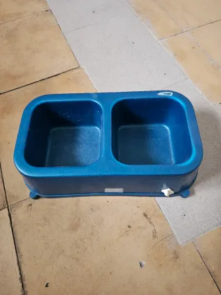 Comedero doble para perros color azul