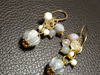 Orecchini Murano Argentati Agata Grigia