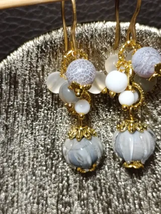 Orecchini Murano Argentati Agata Grigia