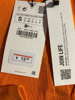 Top Zara manga larga naranja sin estrenar