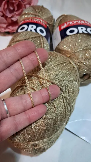 3 Gomitoli Mondial Oro Filati Lana & Cotone