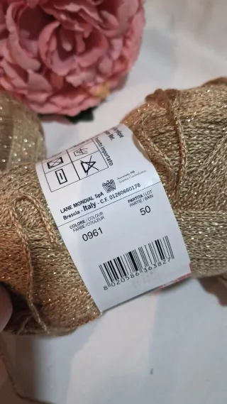 3 Gomitoli Mondial Oro Filati Lana & Cotone