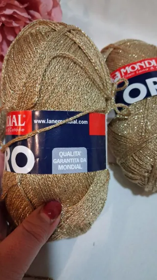 3 Gomitoli Mondial Oro Filati Lana & Cotone