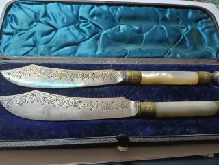 Antiguo cortapapeles de plata con nácar