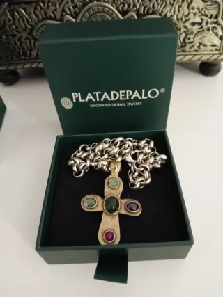 Collar Plata de Palo Cruz Piedras Multicolores