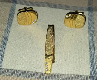 Juego Gemelos y Pasador Corbata Chapado Oro