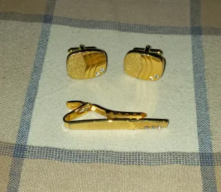 Juego Gemelos y Pasador Corbata Chapado Oro