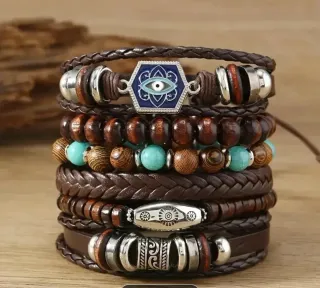 Lote 6 Pulseras Cuero y Piedras