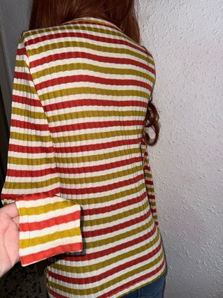 Camiseta Henley Rayas Talla S larga multicolor