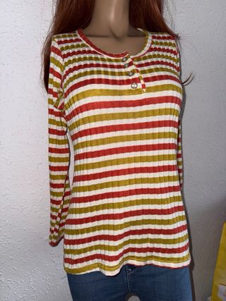 Camiseta Henley Rayas Talla S larga multicolor