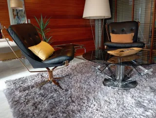 2 Butacas Falcon Cuero Negro Mid Century