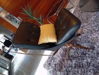 2 Butacas Falcon Cuero Negro Mid Century