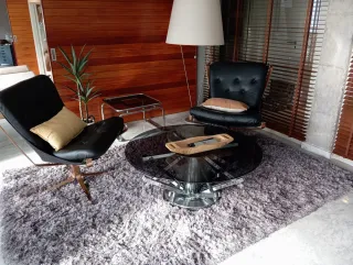 2 Butacas Falcon Cuero Negro Mid Century