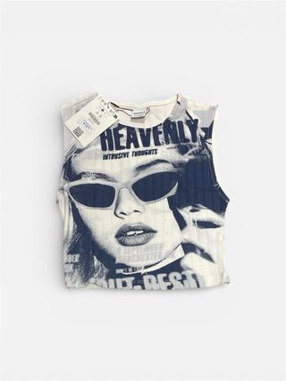 Top Bershka Estampado Vintage Azul Talla S