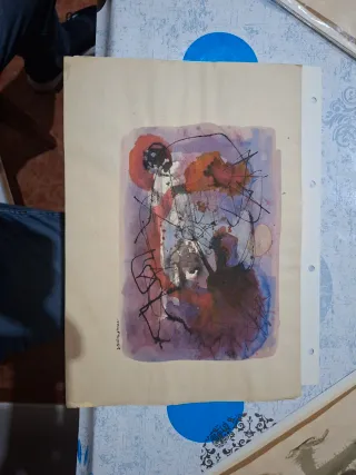 Acuarela abstracta firmada y fechada del año 62