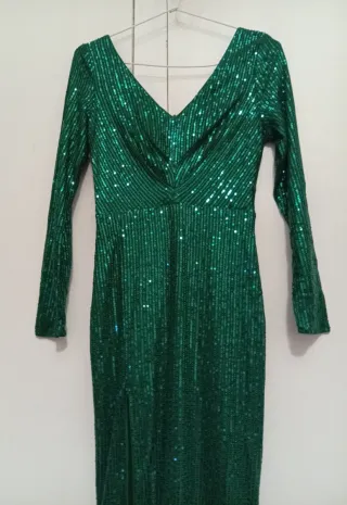 Vestido largo lentejuelas verde