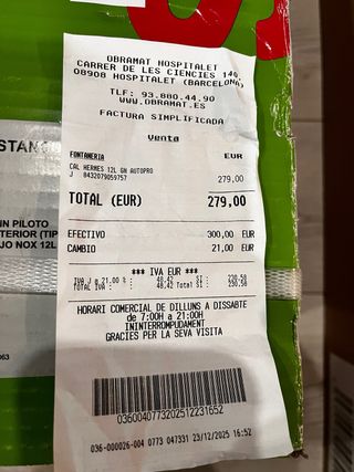 Calentador Hermes 12L Butano!!