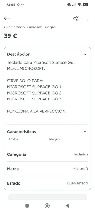 Teclado Microsoft Surface Go