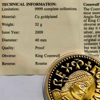 BAX1 3 Reino Unido Medalla penny Coenwulf baño oro