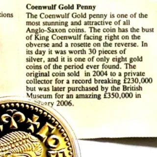 BAX1 3 Reino Unido Medalla penny Coenwulf baño oro