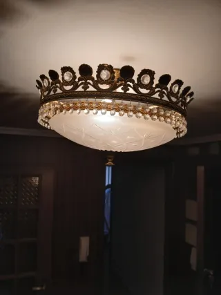 Lámpara de techo corona cristal y metal
