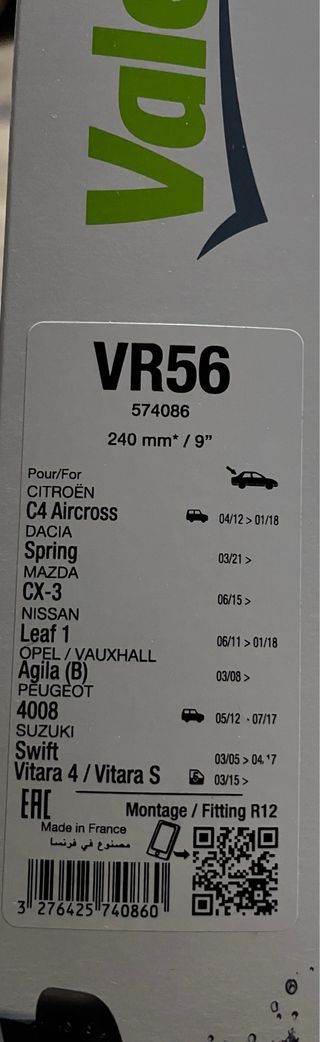 Limpiaparabrisas Trasero Valeo VR56 240mm/9