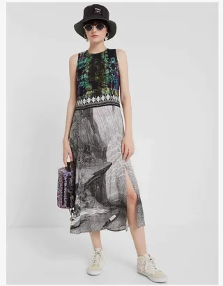 Vestido estampado multicolor desigual  T38