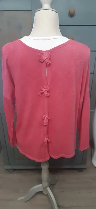 Camiseta fucsia efecto doble talla única