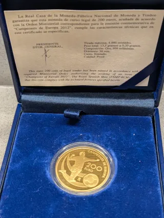 Moneda Oro Campeones de Europa 200 Euro 2012