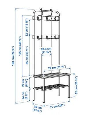 Perchero y banco Ikea negro. Modelo: NIPÅSEN