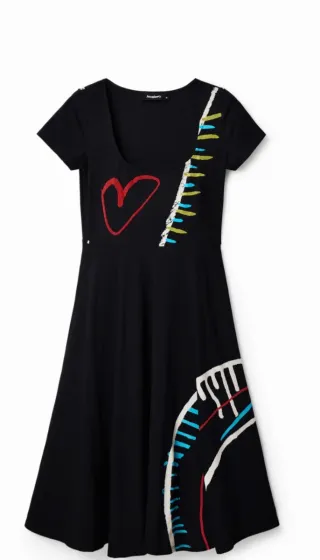 Vestido negro con estampado multicolor