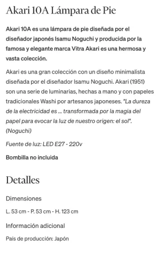 Lámpara Akari 10A Lámpara de Pie