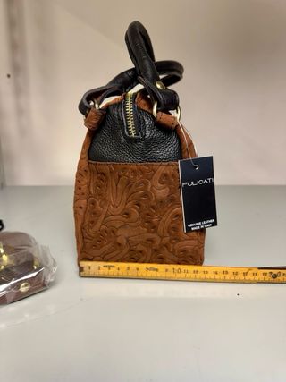 Borsa Pulicati camoscio marrone con pelle nera