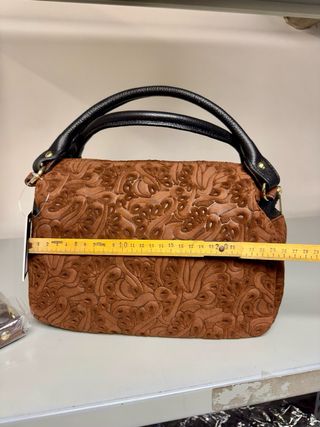 Borsa Pulicati camoscio marrone con pelle nera