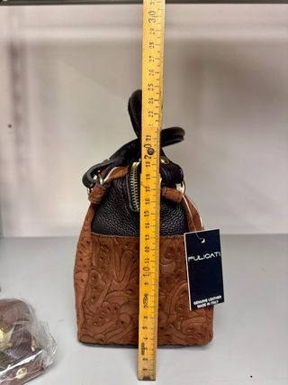 Borsa Pulicati camoscio marrone con pelle nera