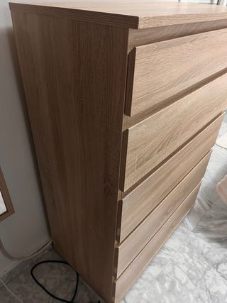 Cómoda alta 5 cajones madera
